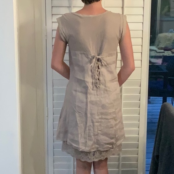 Carina Ricci Size S Made in Italy 100% Linen Blend Dress with Lace - Beige. - Picture 2 of 8